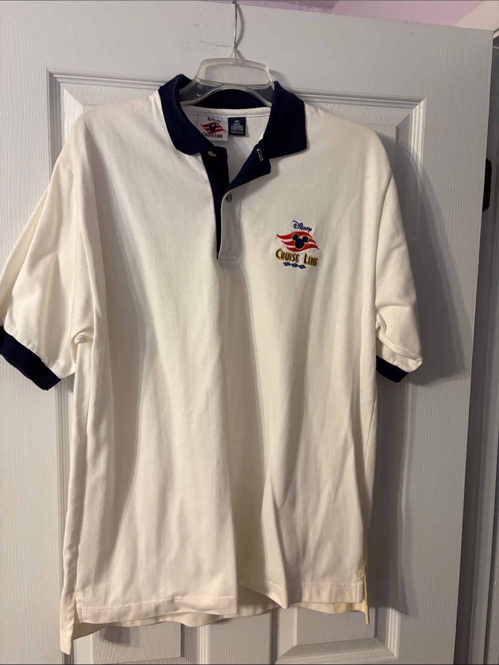 Disney Cruise Line Men’s White Polo with Navy Trim